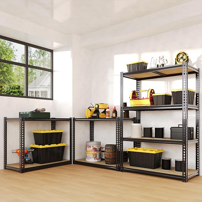 Heavy Duty Garage Storage Shelves, 2400 Lbs Capacity, 4-Tier Adjustable Storage Shelving Unit, 48" L x 24" W x 60" H Metal Shelving Racks for Kitchen Pantry Basement Bathroom Laundry
