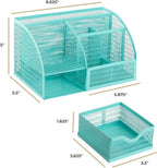 BLU MONACO Aqua Desk Organizer | Metal Turquoise Stationery Holder With Drawer and Compartments | Desktop Storage for School, Bedroom, Locker and Home | 5.5”D x 8.6”W x 5”H Accessory Caddy