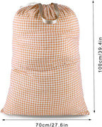 Extra Large Laundry Bag with Drawstring and Handle, Heavy Duty Travel Dirty Clothes Bag for Laundromat and Household, Durable Rip-Stop Laundry Hamper Liner, 28 x 40 Inch, Check Orange