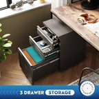 DEVAISE 3 Drawer Mobile File Cabinet with Lock, Under Desk Metal Filing Cabinet for Home Office/Legal/Letter/A4 File, Fully Assembled Except Wheels, Black