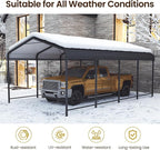 12x20FT Metal Carport, 335LBS Heavy Duty Carport Canopy with Galvanized Steel Roof, 40% Thicker Frame Metal Garage with Reinforced Base, All-Weather Outdoor Storage Car Port for Car, Camping