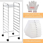 Yaheetech 10 Drawer Cart Rolling Plastic Storage Cart and Organizer Multipurpose Mobile Rolling Utility Storage Organizer for Home Office School and Workshop, White