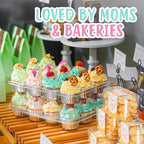 (12 Pack x 25 Sets) Stackable Cupcake Carrier with 300 Pack Cupcake Liners, Plastic Cupcake Boxes Holders for 12 Cupcakes, Cupcake Containers, Clear Disposable Cupcake Trays