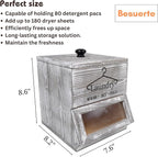 Besuerte Farmhouse Dryer Sheets Holder & Laundry Pod Container, Rustic Grey Wooden Laundry Pod Dispenser, Dryer Sheets Container Laundry Room Organizers And Storage