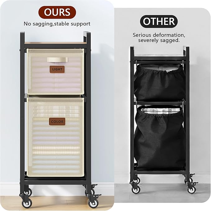 FAVOOSTY Laundry Hamper with Shelf, 70L Laundry Basket Organizer, Laundry Hamper with Shelf, 2 Section Laundry Sorter for Laundry Room Organization (White)
