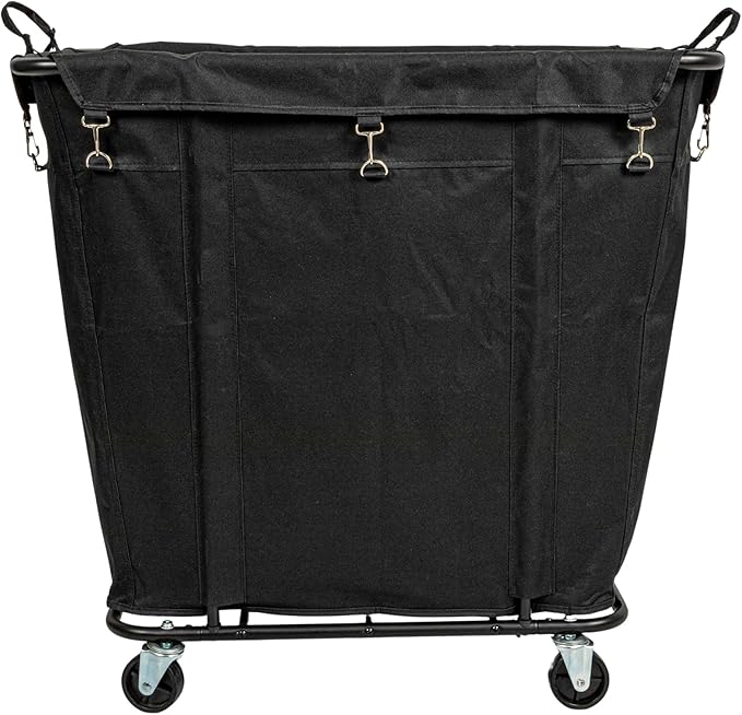 Household Essentials Commercial Laundry Cart with Rolling Caster Wheels, Black Canvas Liner and Steel Frame