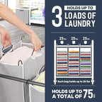 STO STO Laundry Sorter 3 Section, 3 Bag Clothes Hamper, Rolling Laundry Cart Basket with Heavy Duty Lockable Wheels and Removable Bag for Laundry Room, Bedroom, Closet, Gray