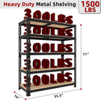 4 Packs 35.5" W x 16" D x 71" H Adjustable Garage Storage Shelves - 5-Shelf Heavy Duty Shelving Unit, Metal Utility Storage Organizer Racks for Warehouse Pantry Closet Kitchen, Black