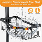 Shower Caddy Corner, 6 Tier Tension Pole Rod Bathroom Organizer Shelves, Adjustable Bathtub Shampoo Stand Rack with Towel Rack 2 Holders for Inside Shower Storage, Floor to Ceiling 47-122 Inch, Black