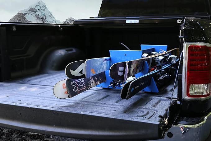 TRAPSKI Mobile All Mountain, Racing and XC Ski Rack Marine Grade HDPE Plastic | UV Protected | Premium Strap Included | 3 Year Warranty | Made in The USA | Veteran Owned Business (Black, Quad)