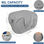 Collapsible Laundry Baskets, Tear Proof Pop Up Laundry Hamper with Lid, Dual Handles Durable Foldable Laundry Basket, Easy to Carry Laundry Hamper for Home, Laundry Room, Bedroom, Dorm, Travel Grey
