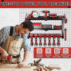 Power Tool Organizer Wall Mount, 150Lbs 3 Layer Metal Tool Storage Rack with 7 Cordless Drill Holder Heavy Duty, Battery Drills Storage Tool Organizer for Workshop,Garage,Tool Room,Pegboard