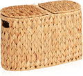 FairyHaus Wicker Toilet Paper Storage Basket with Lid & Handles, 6 Rolls Handwoven Toilet Paper Holder with Storage, Natural Water Hyacinth Toilet Paper Holder Stand Basket for Bathroom