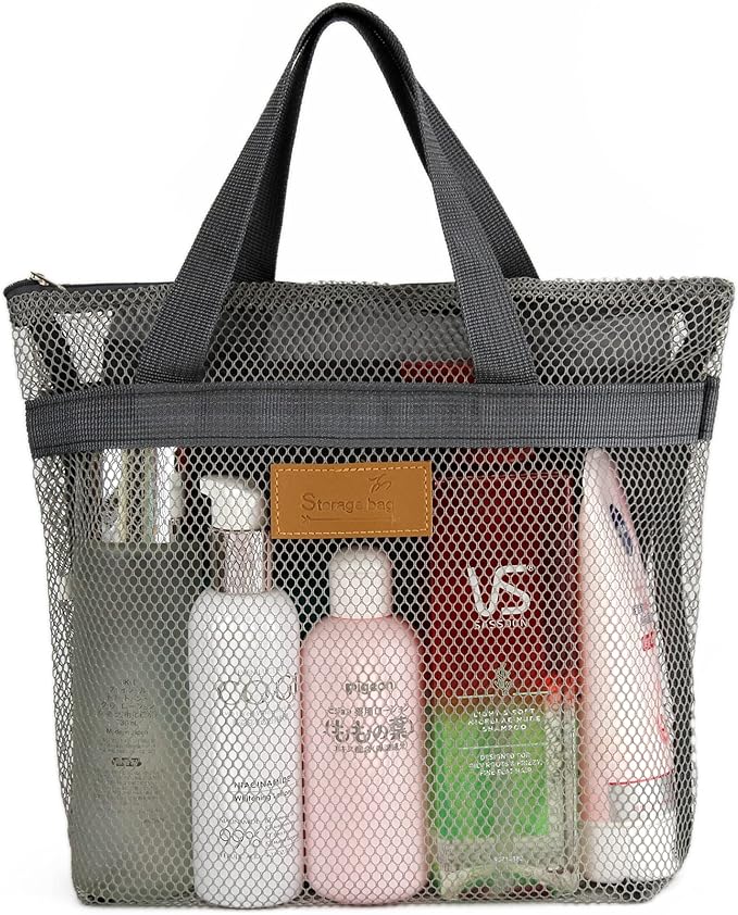 Mesh Shower Caddy Bag Portable Hanging Toiletry and Bath Organizer with Zipper for Travel, Gym, Camping, College Dorms, Beach
