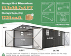 AMERLIFE 13x21x8 FT Outdoor Metal Garage Shed, Extra Large Storage Shed with Double Hinged Doors, 4 Windows, Heavy Duty Carport for Cars, Boats, Trucks and Equipment Storage, Dark Gray