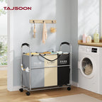 Tajsoon 3 section Laundry Hamper Sorter, Laundry Sorter Cart with Heavy Duty Lockable Wheels and Removable Bags, Laundry Separated Rolling Cart Basket for Clothes Storage, Grey+Beige+Black