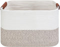 Small Cotton Rope Storage Basket with Leather Handles, 15 "L x 11.5" W x 7.5 "H, Home Decor Basket, Durable & Stylish Organizer for Home.(Small Brown)