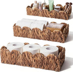 3Pack Toilet Paper Basket for Organizing Scalloped Edge Wicker Basket with Handles Toilet Tank Paper Holder Storage for Bathroom Bedroom Countertop Shelf Decor(Brown,Water Hyacinth)