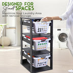 Laundry Basket Holder Shelf (3-Tier) - Stackable Engineered Wood Laundry Tower, Tiered Laundry Hamper Organizer for Bathroom, Bedroom, Laundry Room