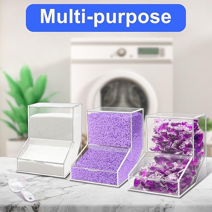 Laundry Pods Container with Spoon, Acrylic Candy Dispenser with 2 Lid, Dishwasher Pod Holder, Laundry Detergent Container, Laundry Organization for Laundry Room, kitchen, Office Used- Stand, 1pcs