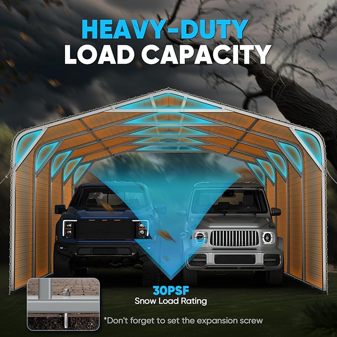 Quictent 20x20 ft Heavy Duty Double-car Metal Carport, Fully Shaded Outdoor Garage Side Canopy with Side Panels and Pre-drilled Holes, Suitable for Parking Cars, Boats and Agricultural Equipment