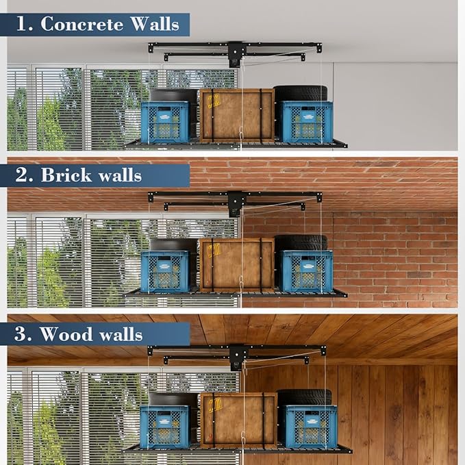 Garage Storage Lift,Overhead Garage Storage Rack,4x8 FT Ceiling Storage Racks for 10-12 FT, 325LBS Capacity All-Steel Construction with Safety Lock (8 * 4)