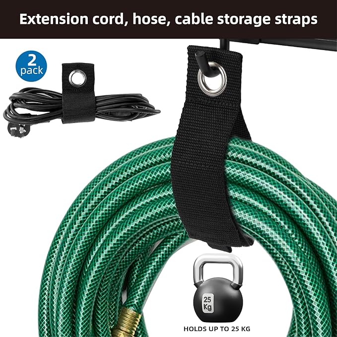 Sinoer Heavy Duty Steel Garage Wall Mount Garden Tool Organizer with 9 Adjustable Metal Hooks and 2 Straps, for Garden Tools, Chairs, Brooms, Mops, Rakes, Shovel