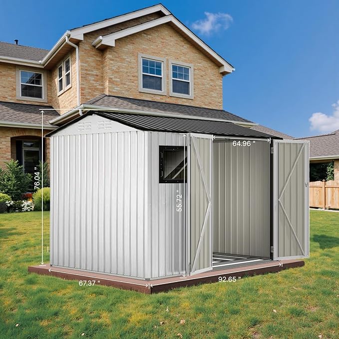 8' x 6' XL Outdoor Storage Shed, Sturdy Metal Building w/Floor and Operable Window for Garden, Backyard, Poolside and Lawn, White