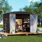 COMHOMA Shed Outdoor Storage Shed Metal,Lockable Doors Tool Sheds with Sloping Roof,Steel Garden Shed with Air Vent for Backyard,Patio,Lawn,Poolside(Brown,8'x6')