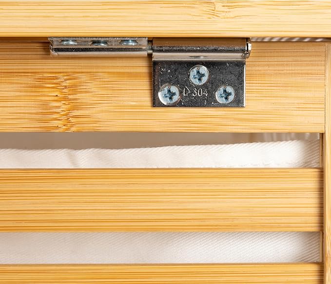Household Essentials Bamboo and Cotton Double Laundry Sorter with Lid and Removable Cotton Bags, Natural