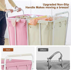 Hoctieon 2 Section Laundry Sorter Cart, 400L Rolling Hamper with Wheels, Industrial Laundry Basket Organizer, Extra Large Dirty Clothes Hamper for Home & Hotel, Heavy Duty, Pink+Beige