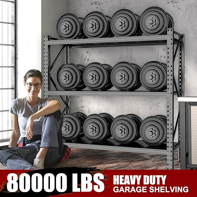 67" W Garage Shelving 4000BS Garage Shelving Heavy Duty Storage Shelves, 3 Tier Metal Shelves, Adjustable Industrial Shelf for Warehouse, Basement, Pantry 63.0" H x 67" W x 19.7" D