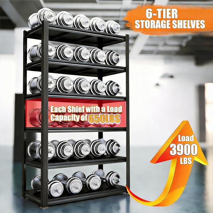 6 Tier Storage Shelves 3900 LBs Heavy Duty Garage Shelving Unit, Adjustable Metal Shelf Industrial Storage Racks Utility Shelf Organiazation for Tools Garage Basement Warehouse 45.2"W*17.7"D*81.8"H