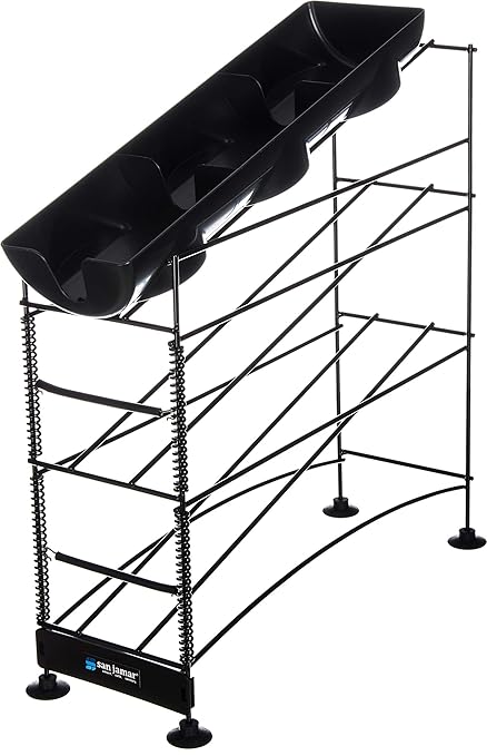 San Jamar Wireworks Cup and Lid Dispenser Fits 8 - 44 Oz. Cups, 4 Tiers with Suction Cup Feet for Restaurants, Fast Food, And Kitchens, Plastic, 8.25 X 21.25 X 28 Inches, Black