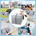 8 Pack Large Strong Bags with Zippers & Carrying Handles - Water-Resistant - Heavy Duty Storage Tote for Space Saving Storage, Fold Flat, Alternative to Moving Box (Silver)