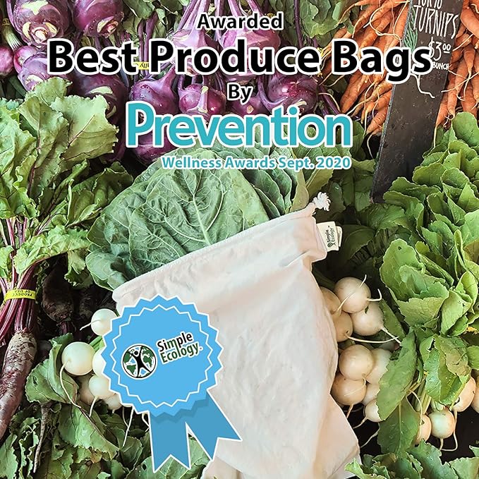 Simple Ecology Reusable Grocery Produce Shopping and Storage Bags, Organic Cotton Muslin, Small 3 pack