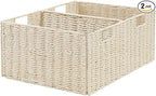 Vagusicc Wicker Storage Basket, Set of 2 Hand-Woven Paper Rope Wicker Basket, Small Storage Baskets for Organizing Toilet Paper Basket, Foldable Large Cube Storage Organizer Bins for Shelves (Beige)