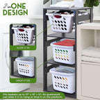 Laundry Basket Holder Shelf (3-Tier) - Stackable Engineered Wood Laundry Tower, Tiered Laundry Hamper Organizer for Bathroom, Bedroom, Laundry Room