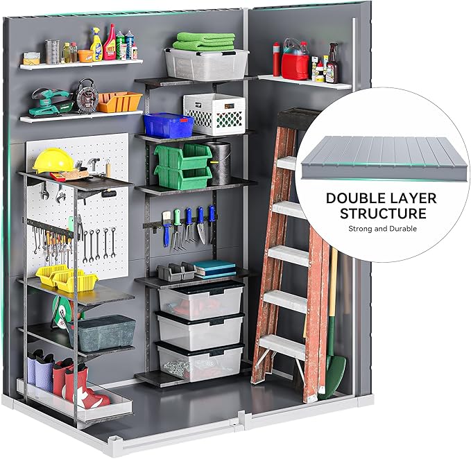 DWVO 5x3 FT Outdoor Storage Shed with Floor, All-Weather Resin Storage Shed with Window & Lockable Door, Waterproof Plastic Tool Storage for Garden Patio, Gray