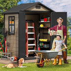 DWVO 6x4 FT Resin Storage Shed with Floor, Outdoor Storage Shed with Lockable Door, Window and Vents, Waterproof Plastic Tool Storage for Garden, Backyard, Patio, Lawn