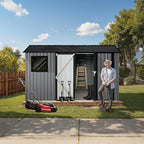10' x 8' XL Outdoor Storage Shed, Sturdy Metal Building w/Floor and Operable Window for Garden, Backyard, Poolside and Lawn, Grey