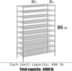 24" Deep x 60" Wide x 86" Height Wire Shelving Kit | 10-Tier | NSF Commercial Storage Rack Unit