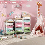 Utility Cart with Drawers,Craft Cart with 5 Drawers,Art Supply Organizer,Rolling Drawer Cart,Craft Storage Cart,Storage Drawer Carts With DIY Lable and Wooden Tabletop Area,Colorful