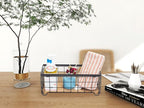 TIEYIPIN Metal Wire Storage Basket, Toilet Paper Roll Holder Wood Base Countertop Decor Box Toilet Tank Shelf Cabinet Organizer for Bathroom Pantry Garage Bedroom Livingroom (Black (2 Pack))