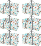 BALEINE 6-Pack Oversized Moving Bags with Reinforced Handles, Heavy-Duty Storage Tote for Clothes, Moving Supplies (Mosaic, 6-Pack)