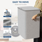 Dual Section 90 liter/23.8 gallon Laundry Hamper Separation Basket with lid, 2 Removable Washing Bags with Handles,Large Laundry Sorter for Easy Clothes Separation - Gray