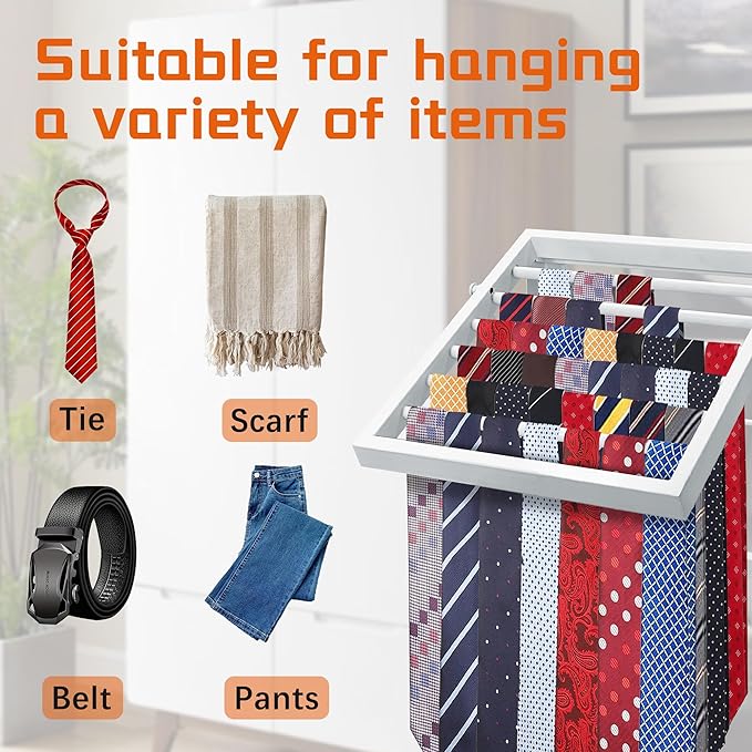 Tie Organizer for Men, Tie Organizer up to 54 Ties, Metal Tie Racks for Men Closet, Tie Holders for Closet, Tie Rack Wall Mounted, Suitable for Ties, Scarves and Belts Organization (White)