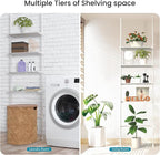Home Zone Living Over-the-Toilet Organizer with Adjustable 4-Tier Shelves, Tension-Mounted Bathroom Storage Rack for Ceilings 91" to 114" High, White