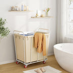 Hoctieon Large Laundry Cart with Wheels, 400L Heavy Duty Laundry Basket Organizer, Rolling Hamper Sorter for Clothes Storage, Industrial Dirty Clothes Hamper for Home & Hotel, Beige