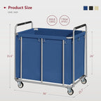 Tajsoon Large Laundry Cart with Wheels, 450L Heavy Duty Laundry Basket with Handle, Rolling Laundry Hamper for Clothes Storage, Clothes Sorter for Laundry, Hotel, Bathroom, Bedroom, Blue